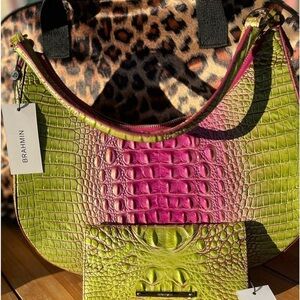 Brahmin Bekka Limeade Melbourne Shoulder Bag + Adelle Wallet Set NWT
